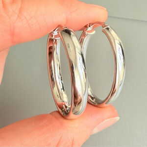 Jacmel Mauritius JCM Modern Oval Thick Hoop Sterling Silver Earrings SHINY